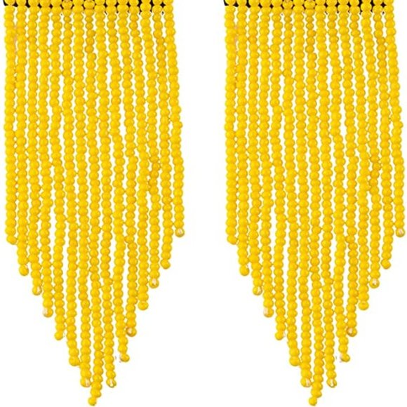 Long Yellow 4.5" Modern Art Deco Oversized Earrings New Bohemian Tassel Fringe - Picture 4 of 5